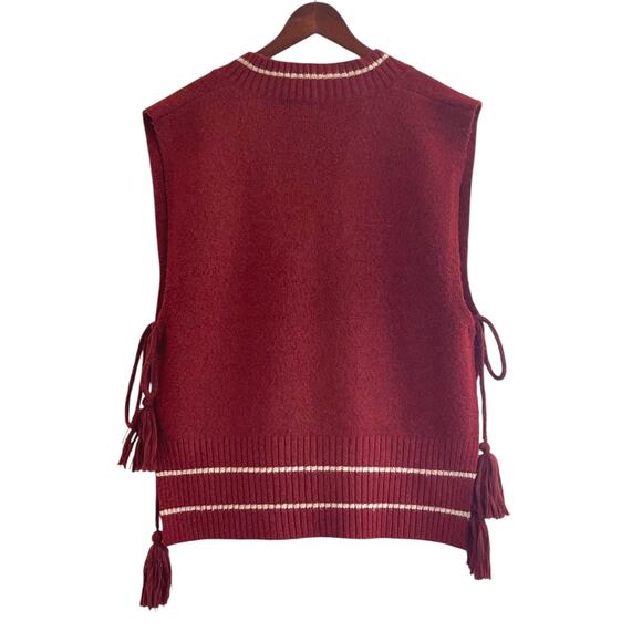 NEW Free People All Star Stripe Poncho One Size Burgundy Red with White Stripes - Picture 7 of 9